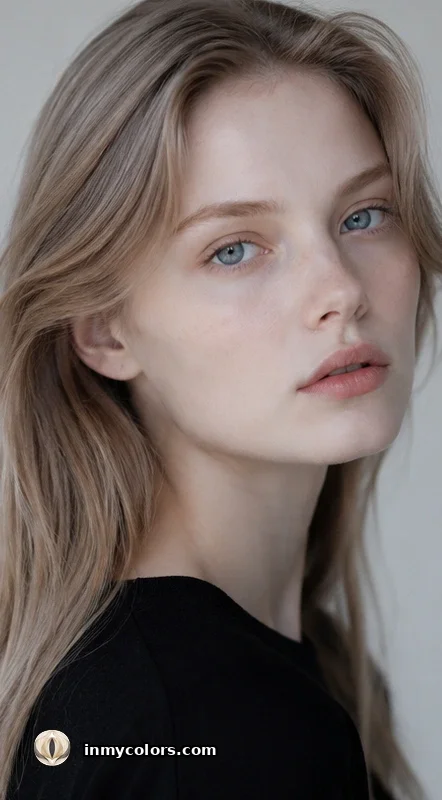 Light Summer colouring — fair cool skin, ash-toned hair and cool blue-grey eyes