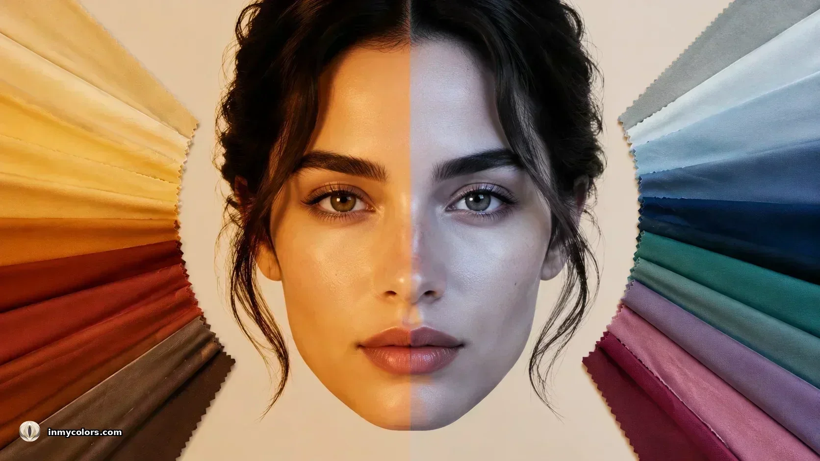 Warm versus cool skin undertone comparison — seasonal colour draping showing the temperature difference