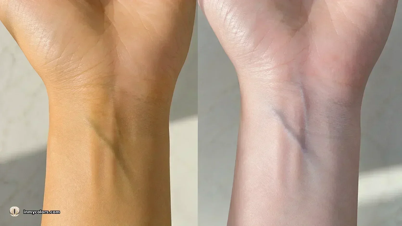 Wrist vein colour test — green veins indicate warm season undertone, blue-purple indicate cool season undertone