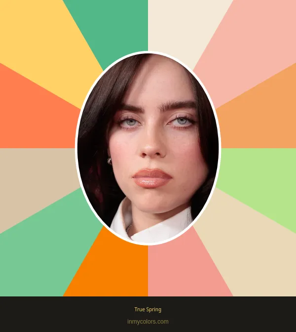 Billie Eilish against the True Spring palette — warm, clear, light colours
