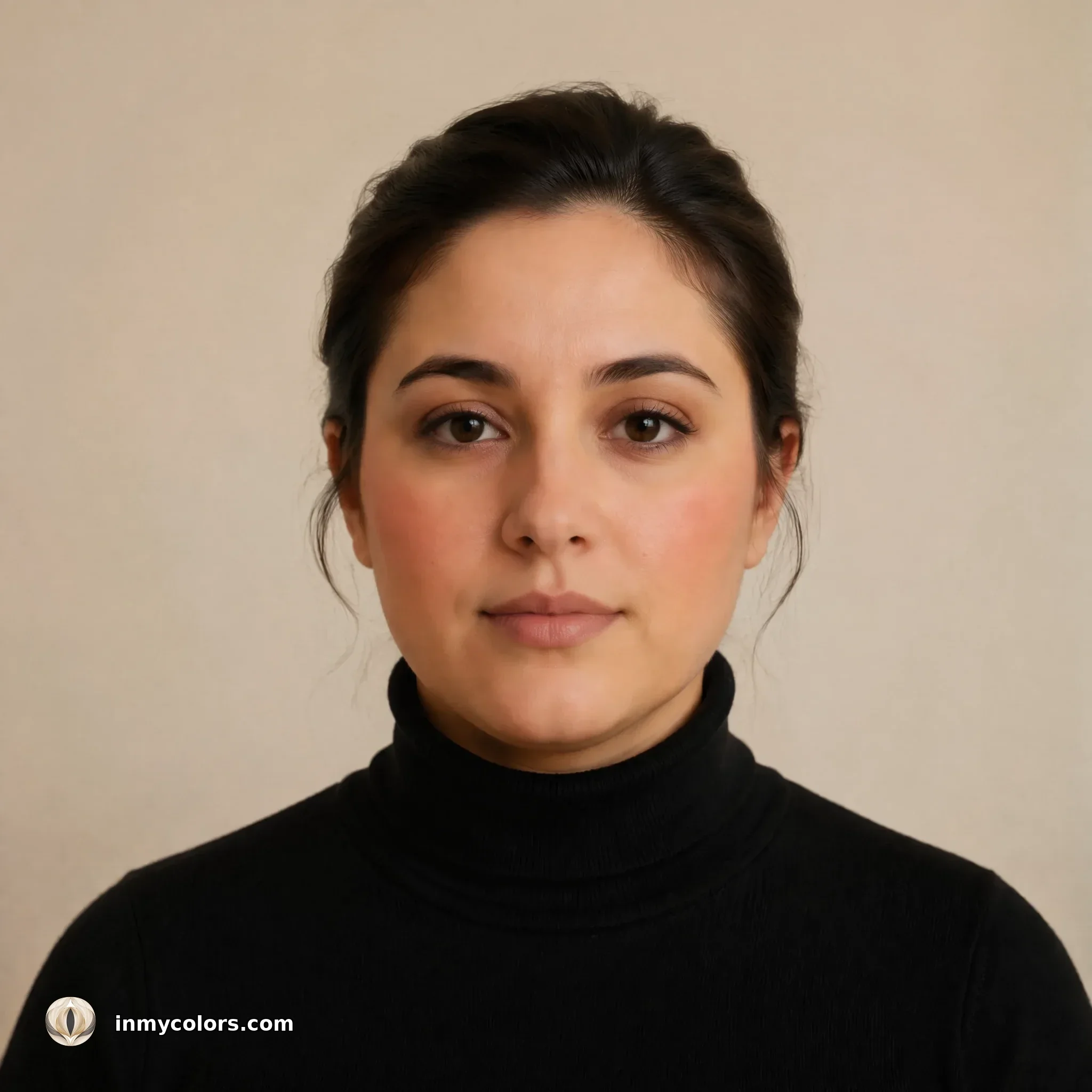 Round face shape with correct blusher placement shown — diagonal line from cheekbone toward temples