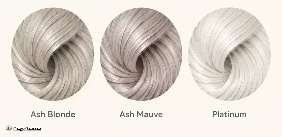 Hair colours to avoid for Deep Autumn season: ash blonde, cool blonde, platinum, blue-black swatches