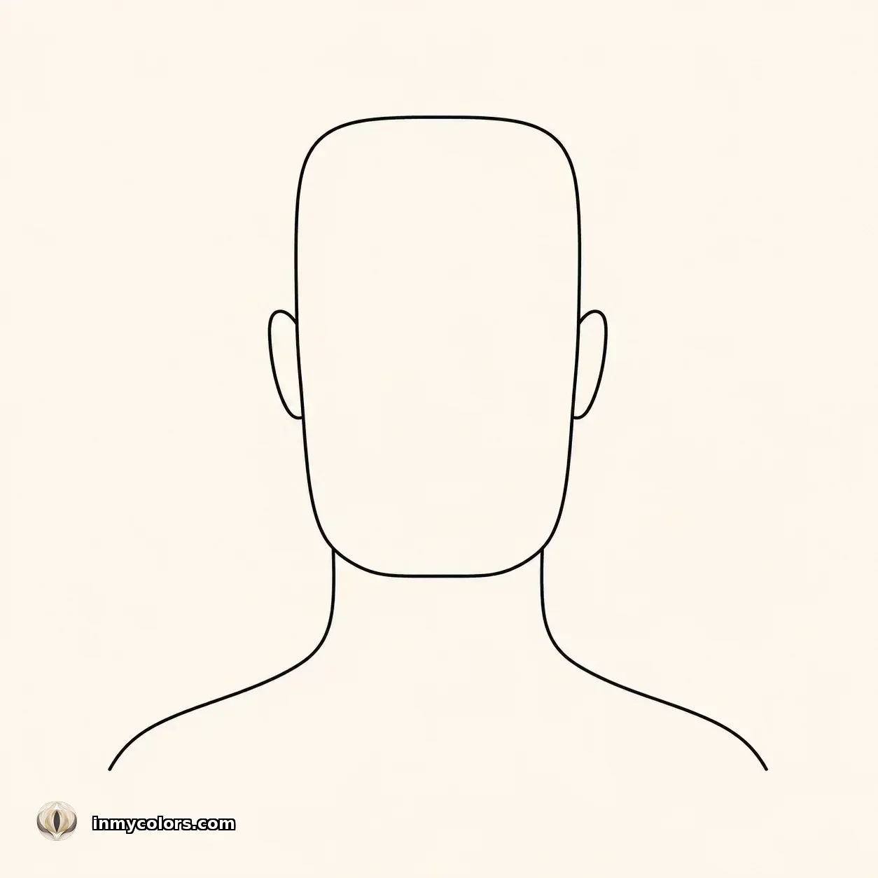 Rectangular face shape outline diagram — longer proportions with angular jawline, forehead and jaw similar width