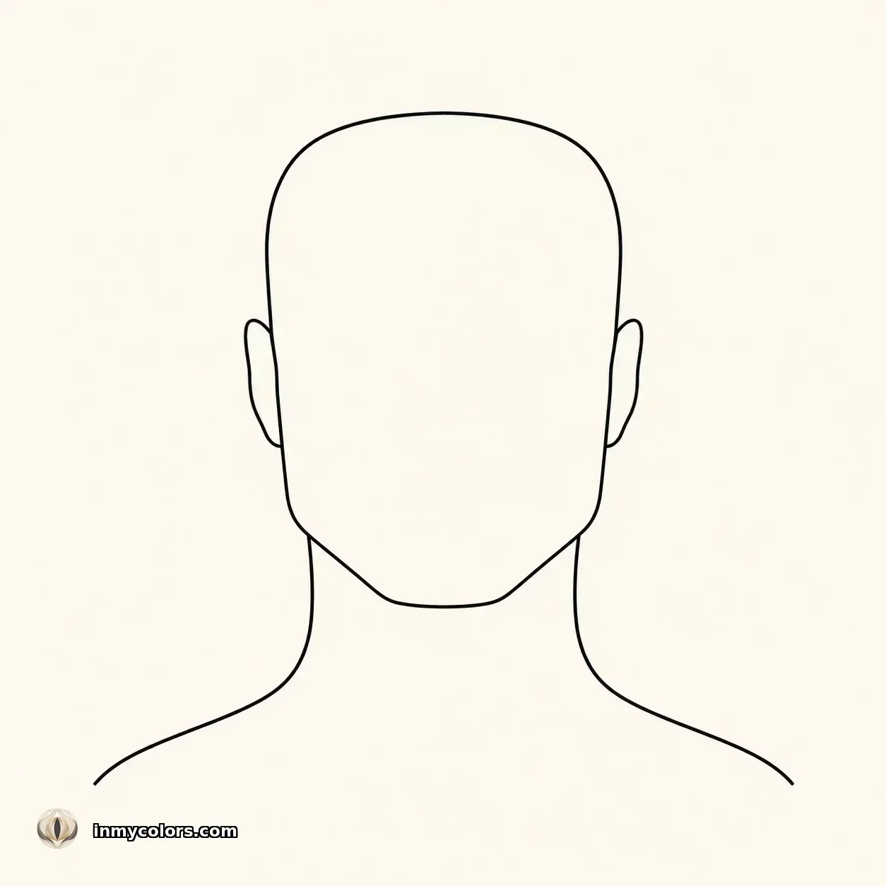 Square face shape outline diagram — strong angular jawline, forehead and jaw approximately equal width