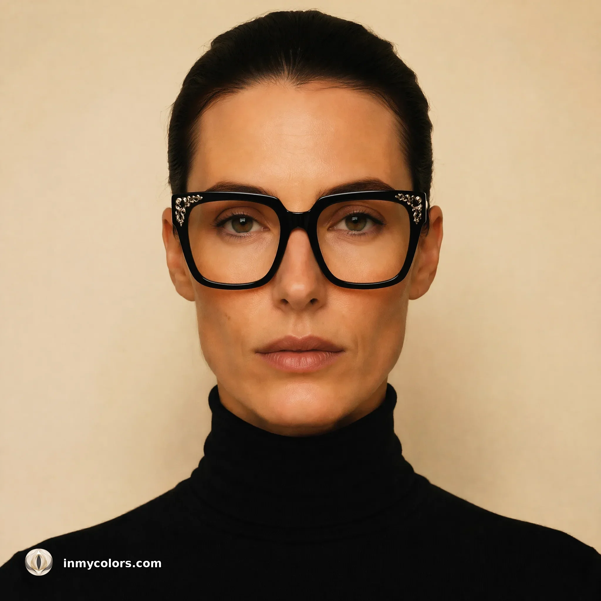 Rectangular face shape wearing oversized decorative frames with bold temples — recommended choice