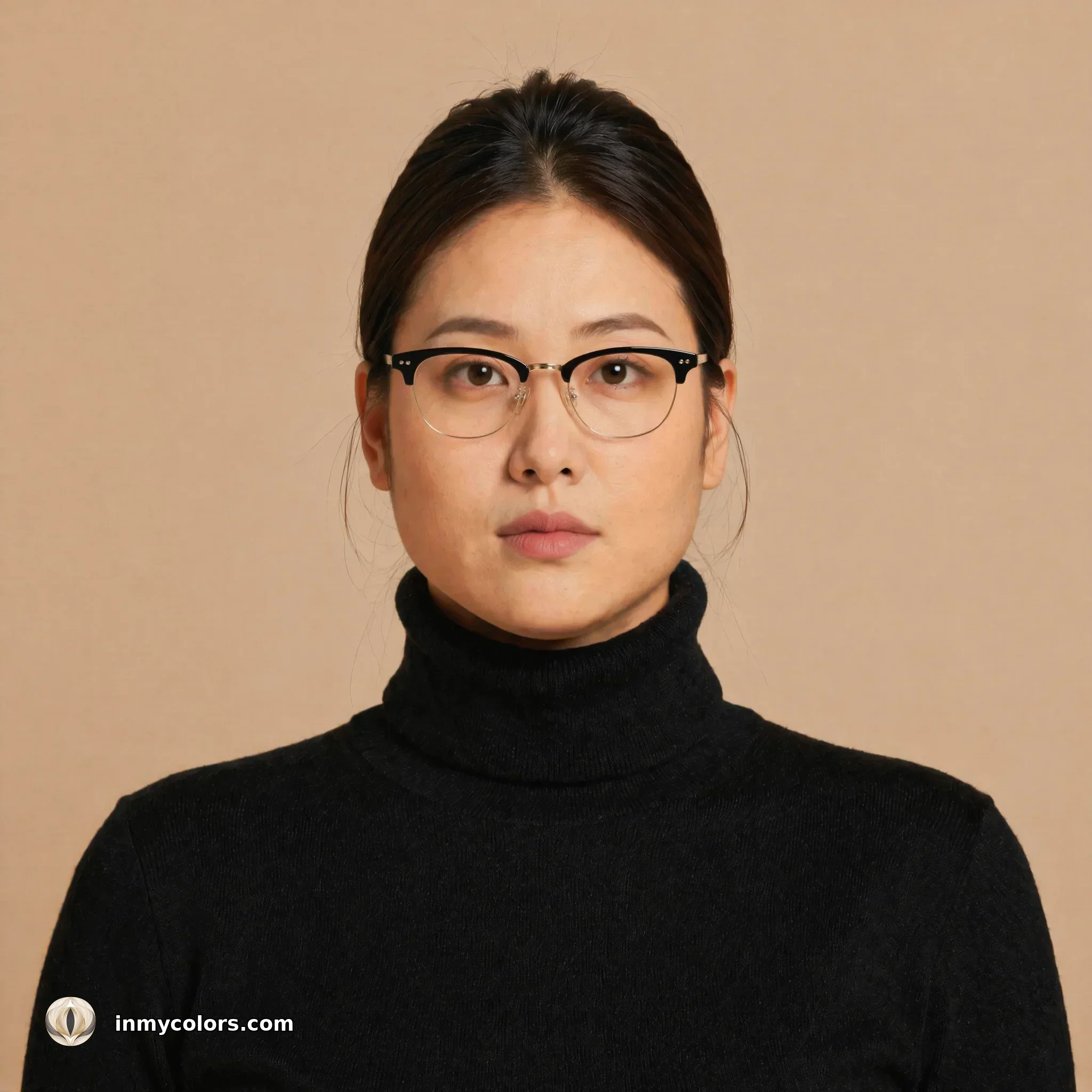 Triangular face shape wearing browline frames — recommended choice