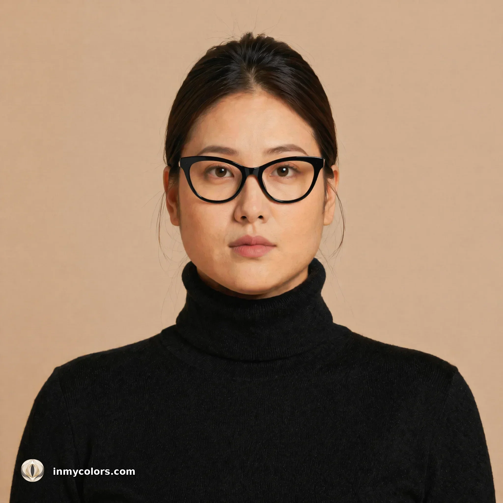 Triangular face shape wearing cat-eye frames — recommended choice