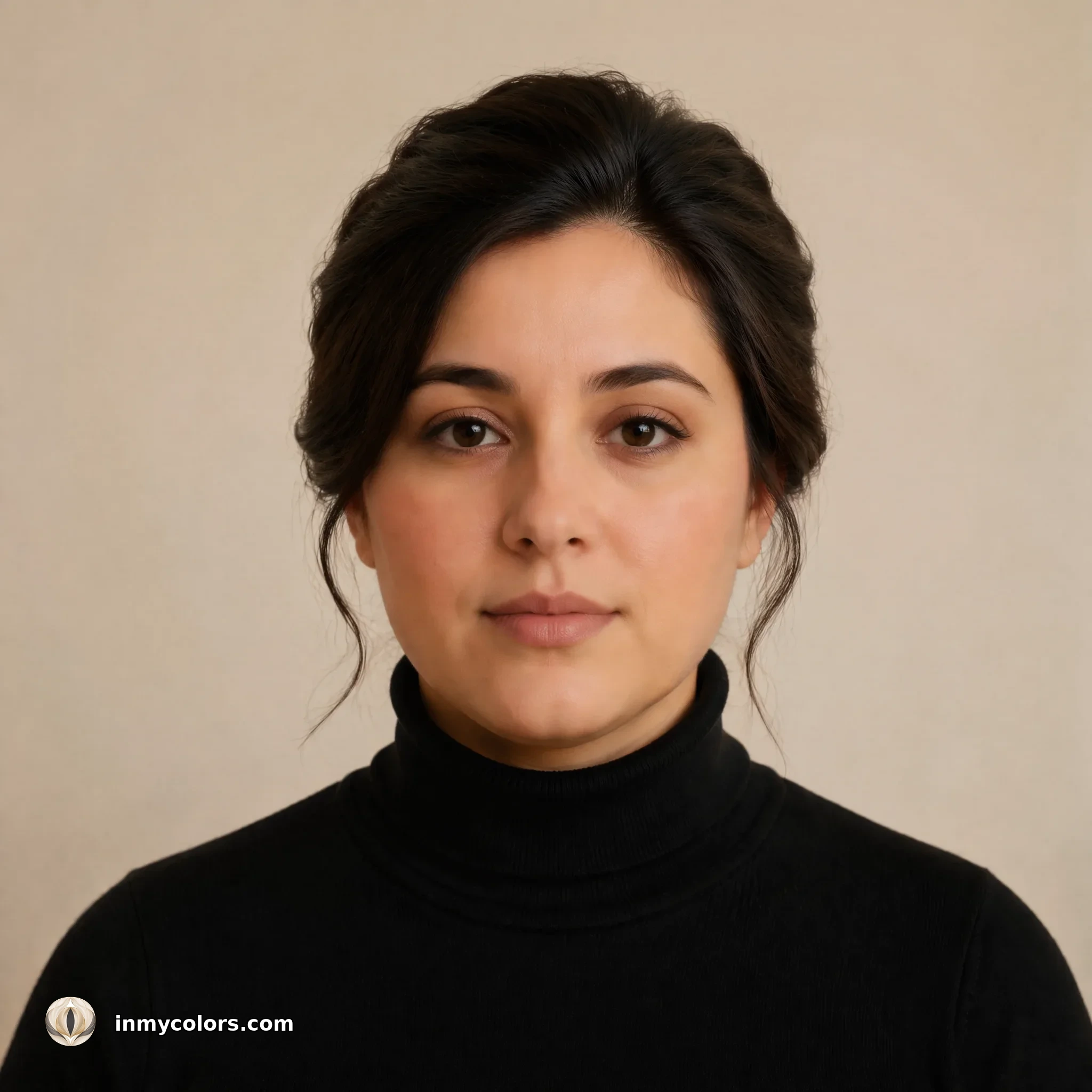 Round face shape with recommended hairstyle shown — long layers below chin with crown volume