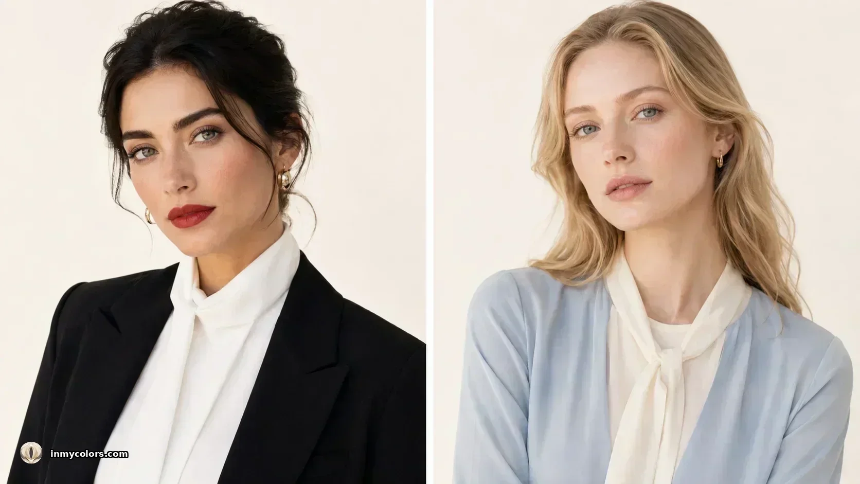 High contrast colouring (dark hair, light skin) vs low contrast (hair and skin close in value) — side-by-side comparison