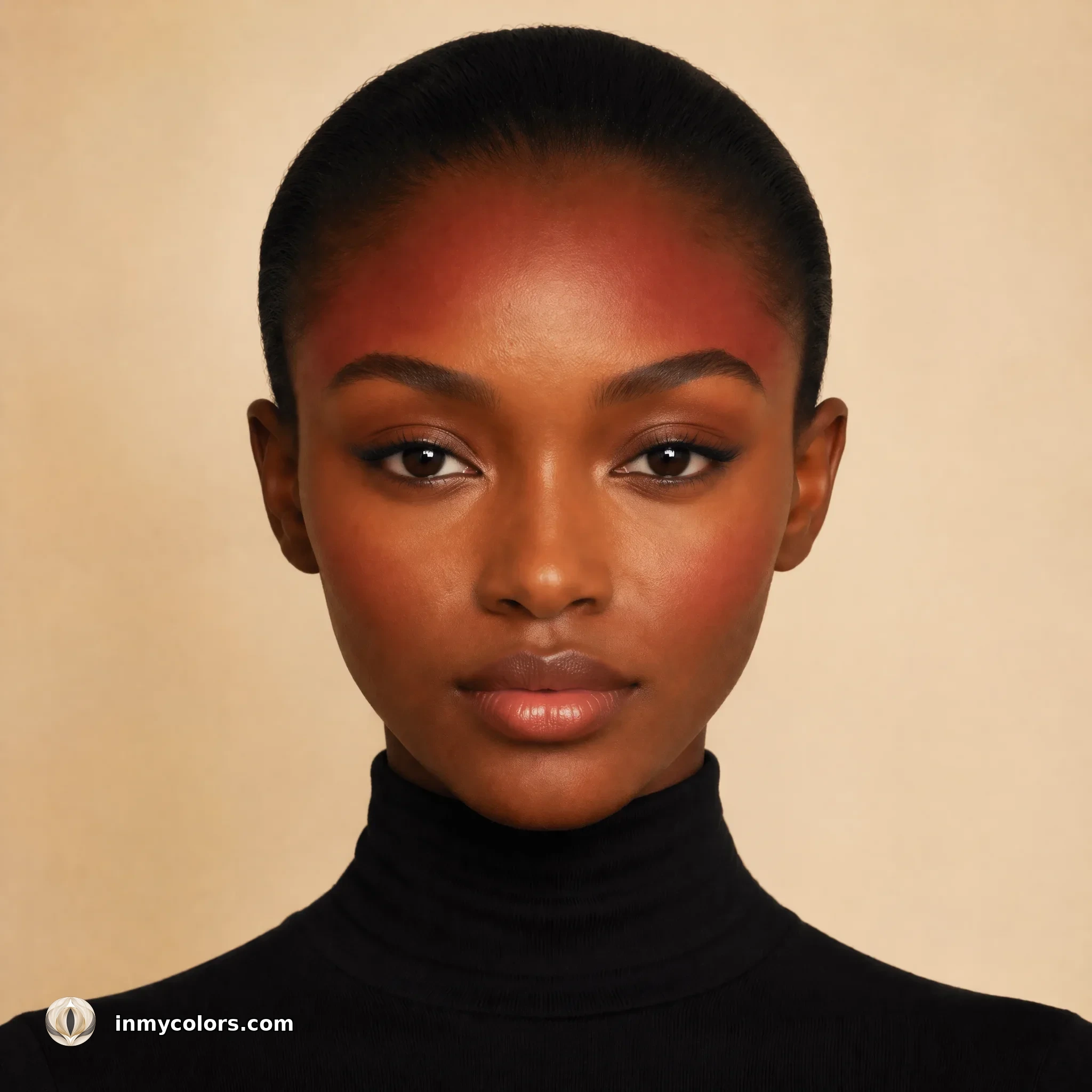 Inverted Triangle face shape with incorrect blusher placement shown