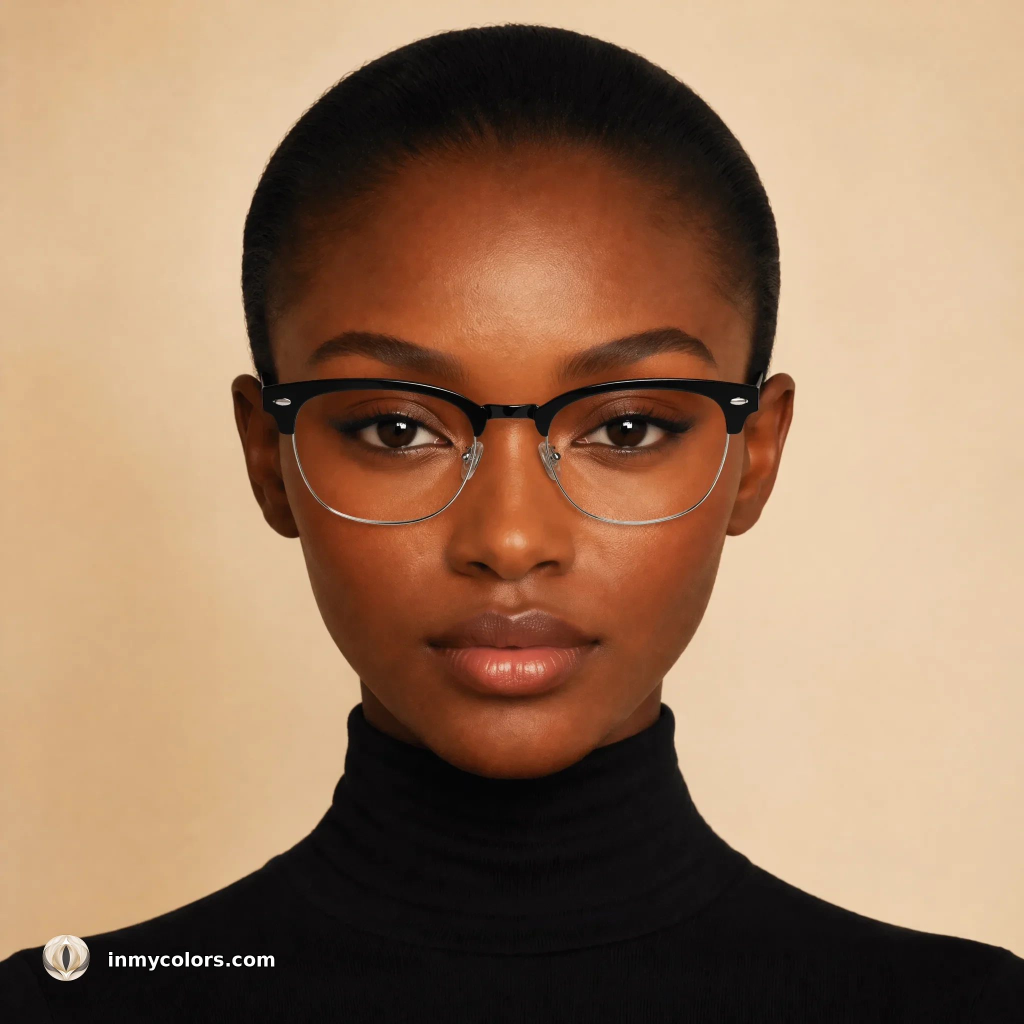 Inverted Triangle face shape wearing browline frames that concentrate weight at the brow — what to avoid