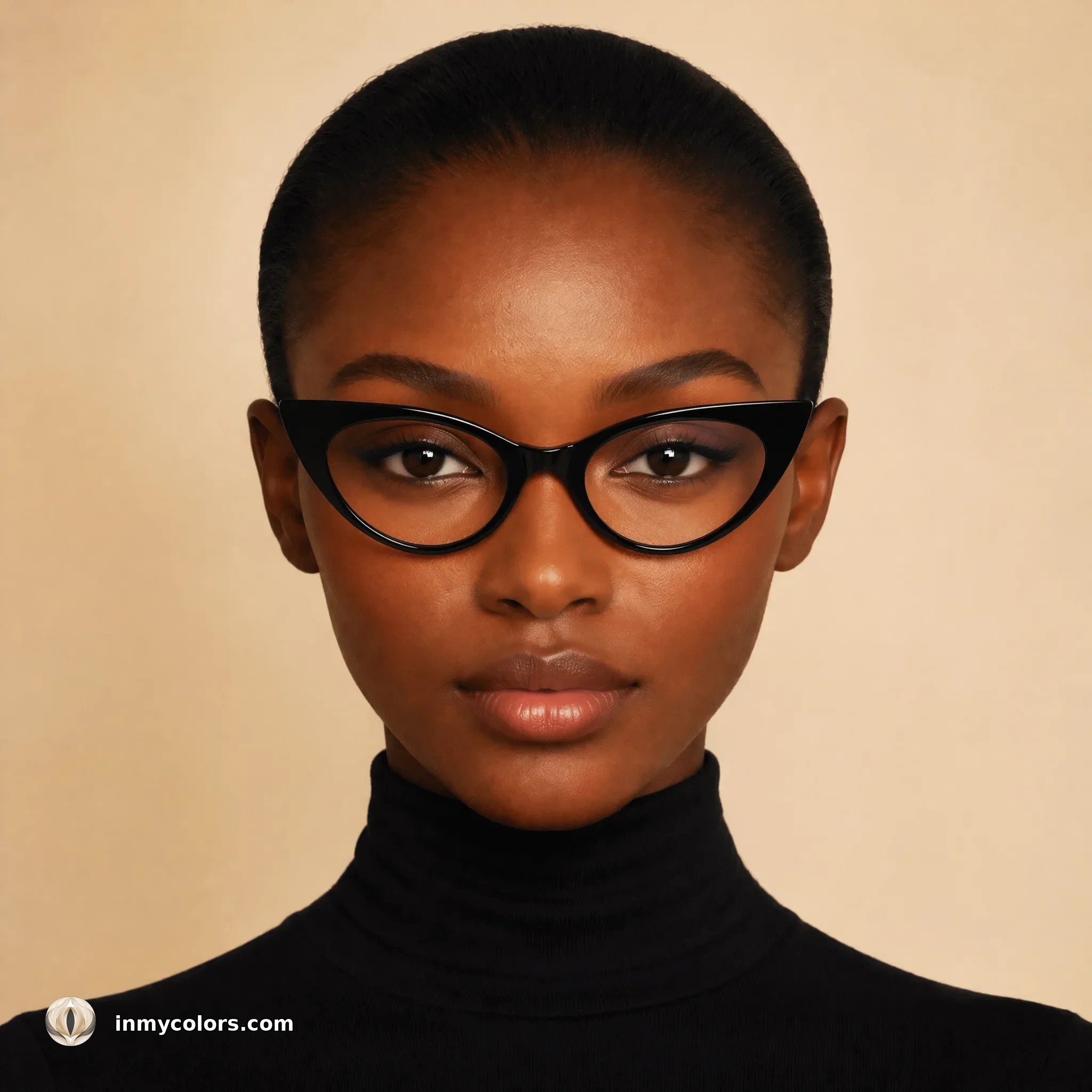 Inverted Triangle face shape wearing cat-eye frames with dramatic upswept corners — what to avoid