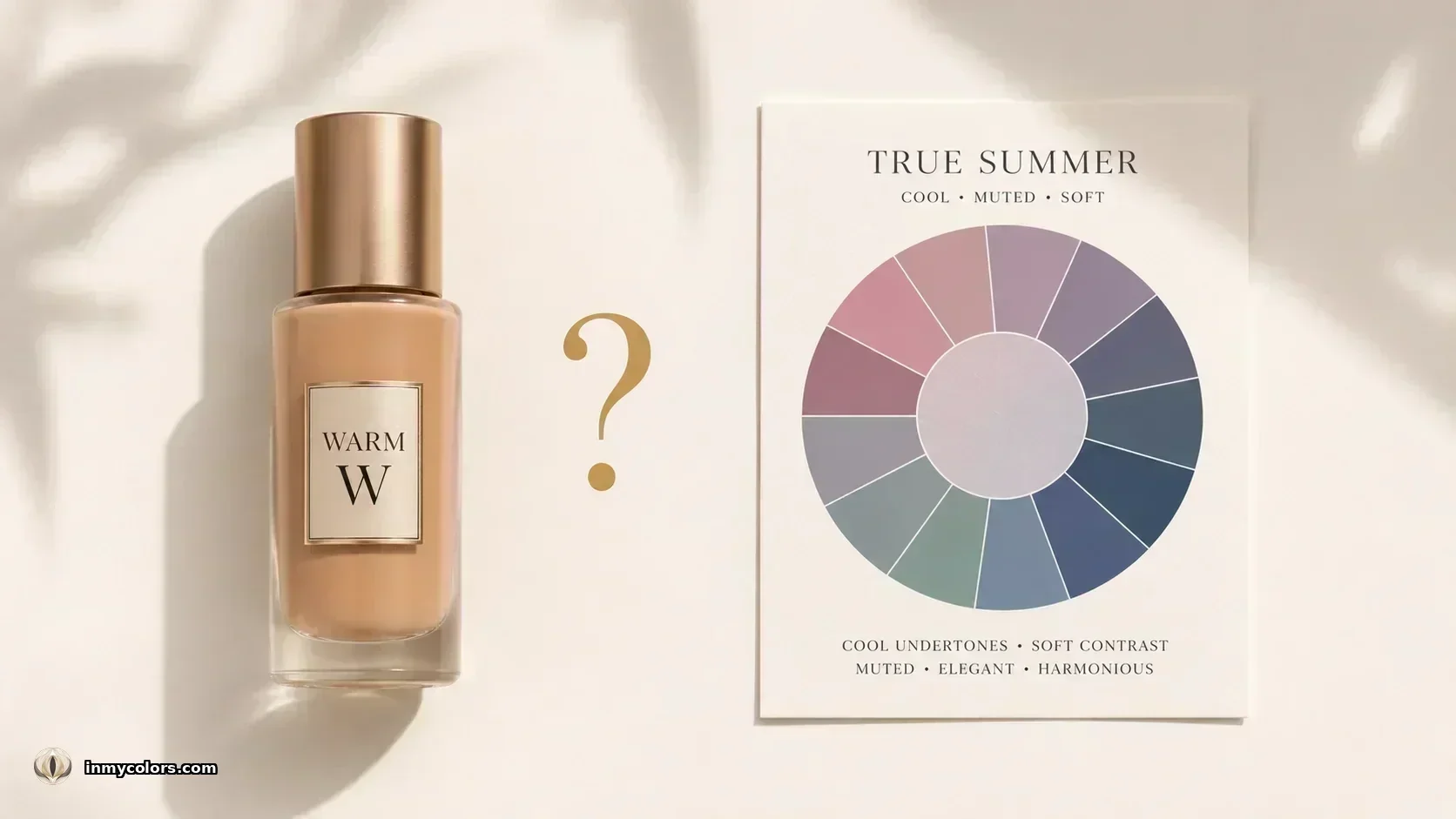 Foundation swatches showing the difference between warm and cool makeup undertone vs True Summer colour season