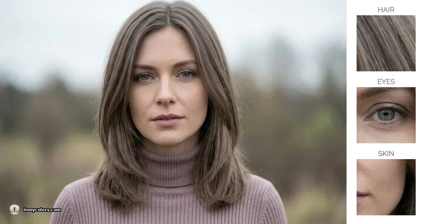Soft Summer colouring — cool muted skin with ashy medium hair and soft cool eyes