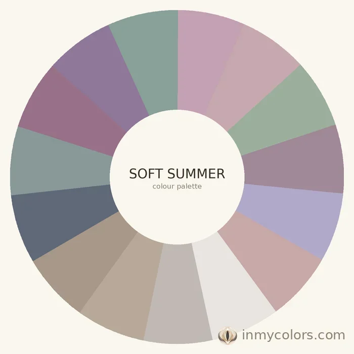 Soft Summer colour palette wheel — greyed muted colours for Soft Summer season