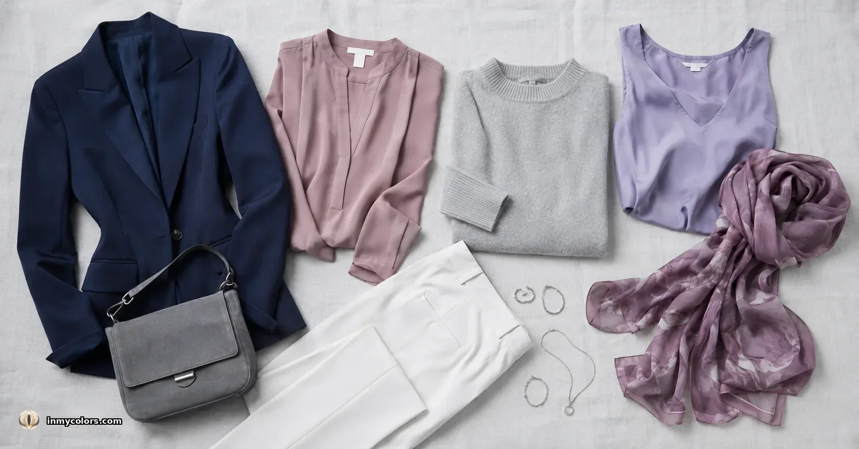 True Summer wardrobe capsule — dusty rose, soft navy and muted lavender pieces
