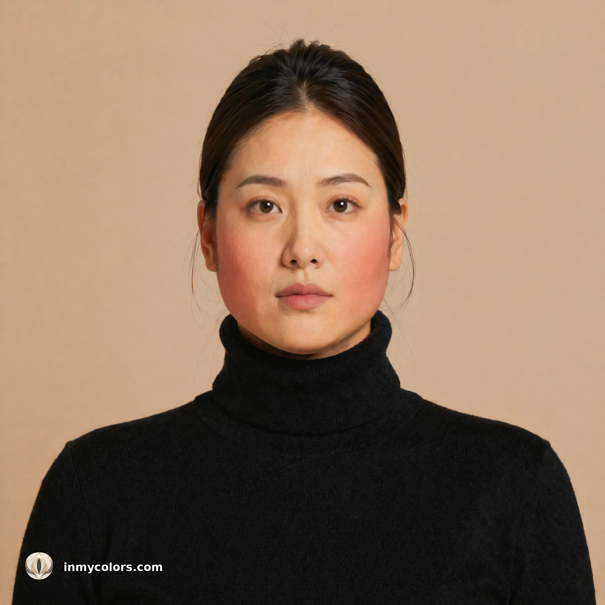 Triangular face shape with incorrect blusher placement shown