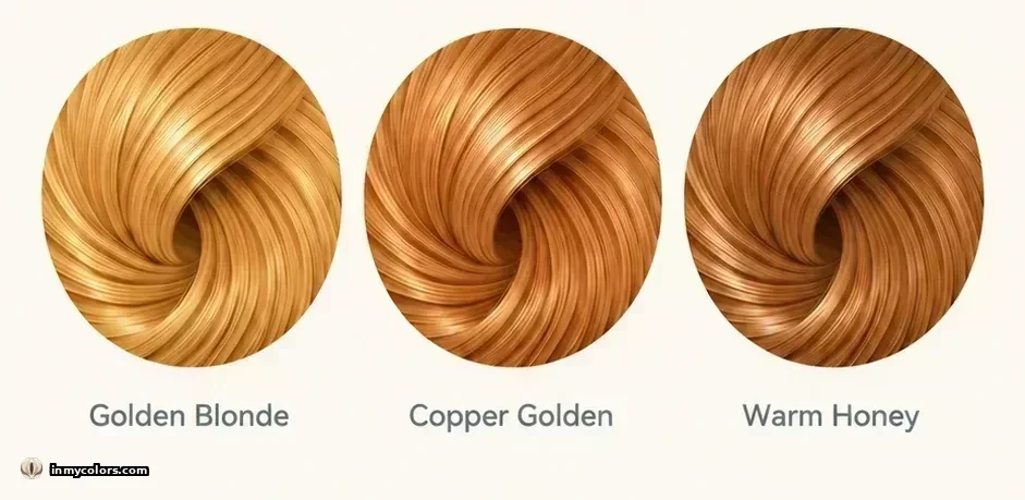 Hair colours to avoid for True Summer season: golden highlights, warm auburn, warm brown swatches