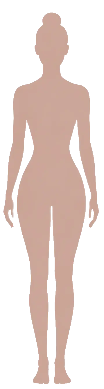 Gold silhouette illustration of Neat Hourglass body shape — balanced shoulders and hips with a clearly defined waist
