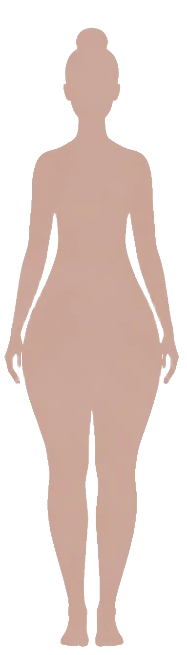 Gold silhouette illustration of Triangle Pear body shape — hips noticeably wider than shoulders with lower body carrying more visual weight