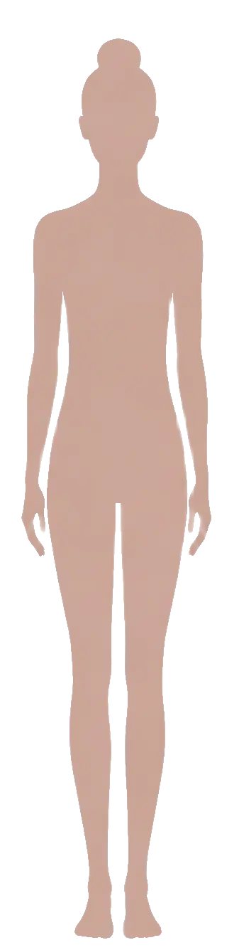 Gold silhouette illustration of Lean Column body shape — straight elongated proportions with equal shoulders and hips and little waist definition