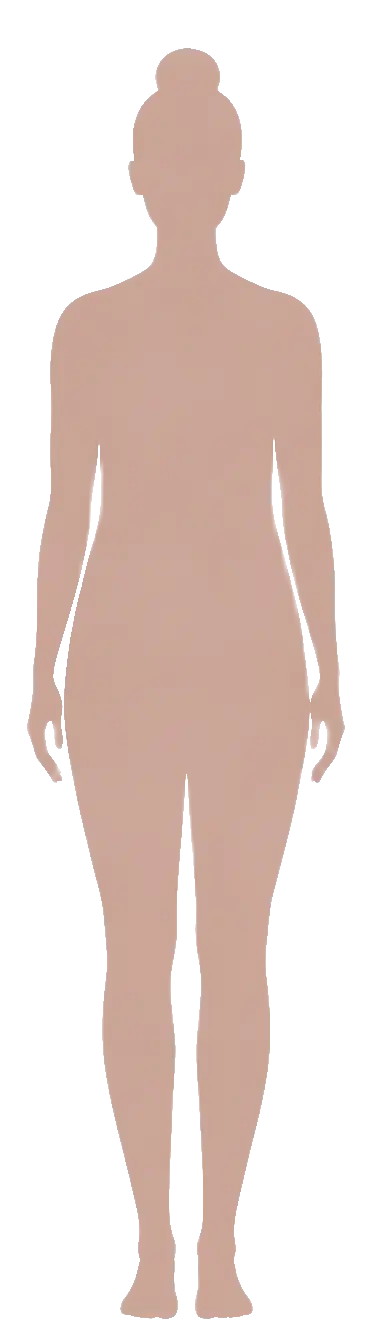 Gold silhouette illustration of Rectangle body shape — even straight proportions with more presence through the torso and minimal waist definition